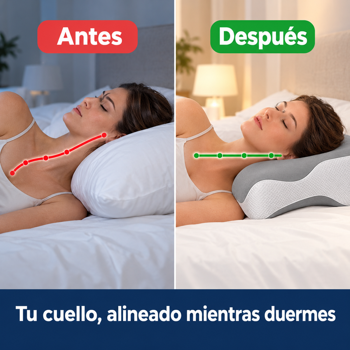 Antes y después: el cuello alineado mientras duermes